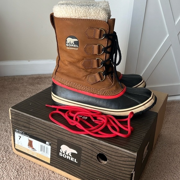 Sorel 1964 Pac 2 Grizzly Bear Red Brown Black Leather Duck Boots - Picture 2 of 9